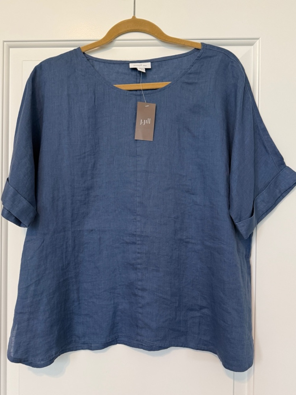 NWT J. Jill Indigo Ink Blue Linen Boxy Short-Sleeve Top Medium